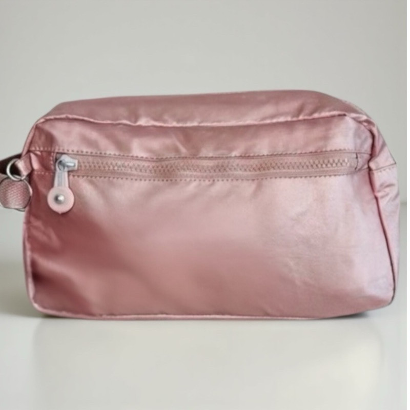 Necessaire Feminina Nylon Metálico 3 Divisórias - Bolsa Organizadora Viagem Maquiagem Grande Espaçosa Sem Logo Várias