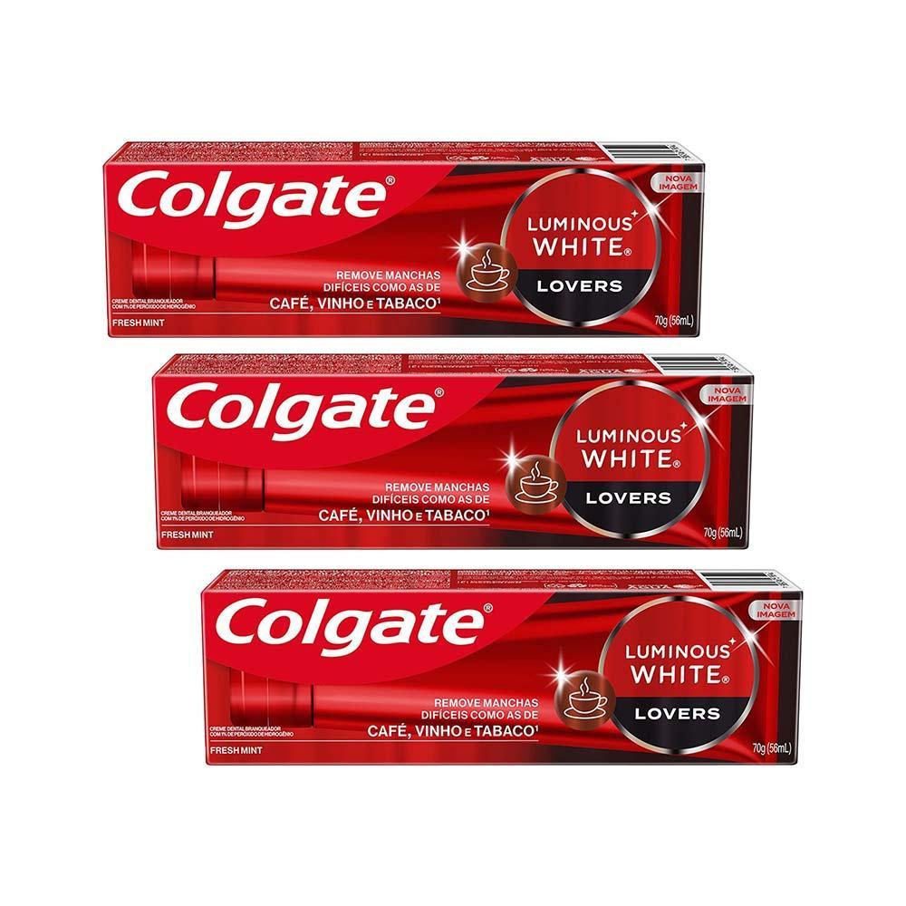 Kit 3 Cremes Dentais Colgate Luminous White Lovers Café 70g em Oferta na Shopee