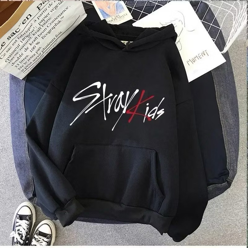 Moletom Canguru Banda Stray Kids Assinatura Escritos Moda K-Pop Unissex Promoção Envio Rápido