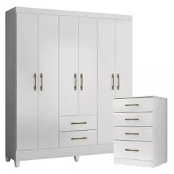 Guarda Roupa Casal Panamá E Cômoda Ms913 Branco Brilho - Moval