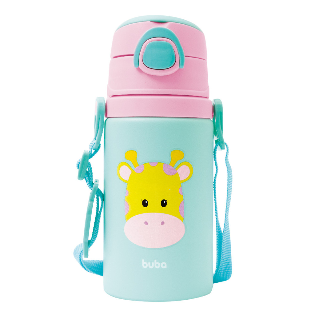 Garrafinha Alumínio com Canudo Buba Animal Fun Girafa 400ml