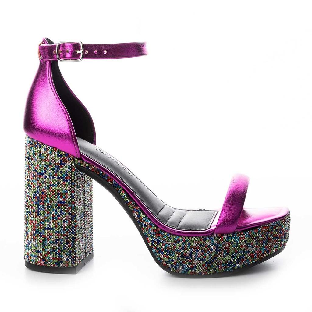 Sandália Tanara Plataforma de Salto Bloco Com Pedrarias em Oferta na Shopee