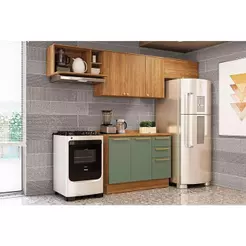 Cozinha Completa Botanic 5 Peças (3 Armários + 1 Balcão + 1 Complemento) M662 Nogueira/Verde Oliva - Kappesberg