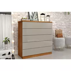Cômoda de Quarto Premium c/ 5 Gavetas Cinamomo/Off White - Tcil Móveis