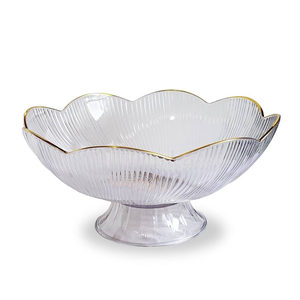 Fruteira Transparente Centro De Mesa Borda Dourada Resistente - Luxo Acessível Sem Risco De Quebrar