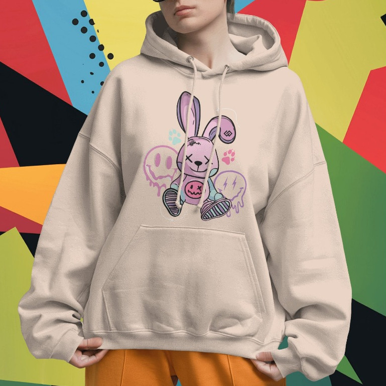 Blusa de Frio Moletom Feminino Masculino Hip Hop Urso Smile Coelho Streetwear Moletom Moda Inverno