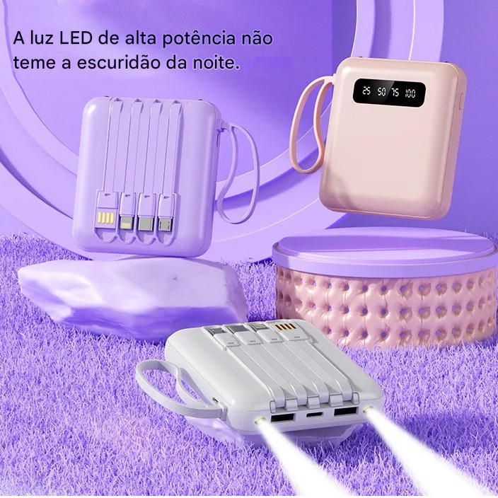 Carregador Portátil Power Bank Digital 10000mAh com 4 Cabos Carregamento Rápido Dibea
