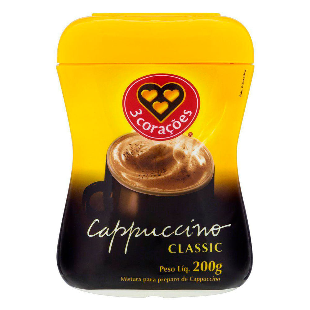 Cappuccino 3 Corações Classic Pote com 200g em Oferta na Shopee