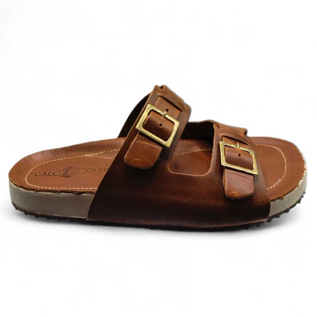 Sandália Feminina Birken 2 Fivelas Couro Conforto Anatômica Casual Antiderrapante