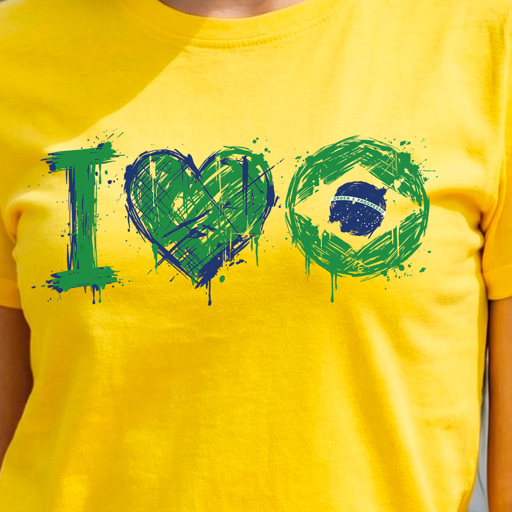 Camiseta Feminina Algodão Brasil Copa do Mundo 2026 Futebol Torcedora Seleção Adulto Manga Curta Estampa Digital DTF