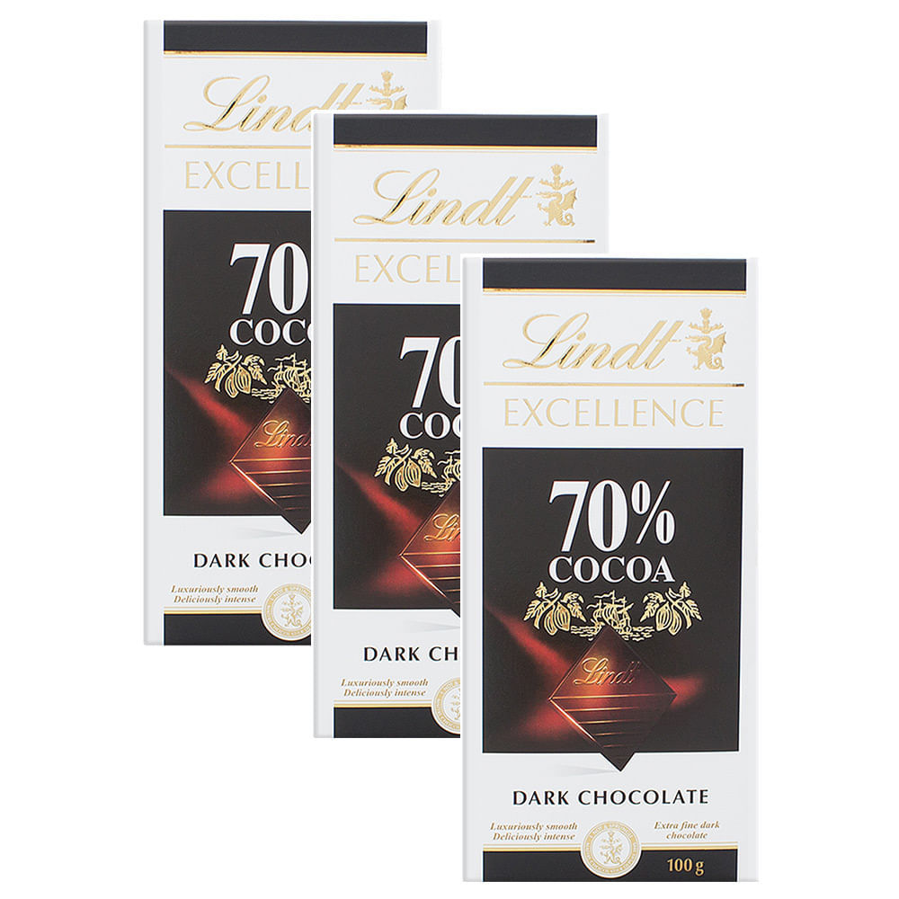 Kit 3 Chocolate Lindt Excellence 70% Cocoa Dark com 100g em Oferta na Shopee