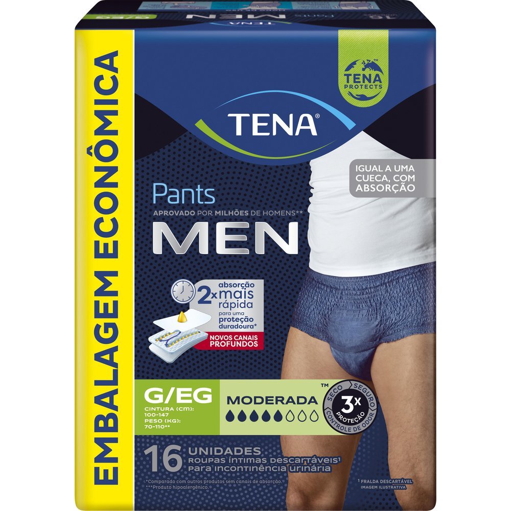 Roupa Íntima Descartável Tena Pants Men Tamanho G/EG com 16 Unidades em Oferta na Shopee