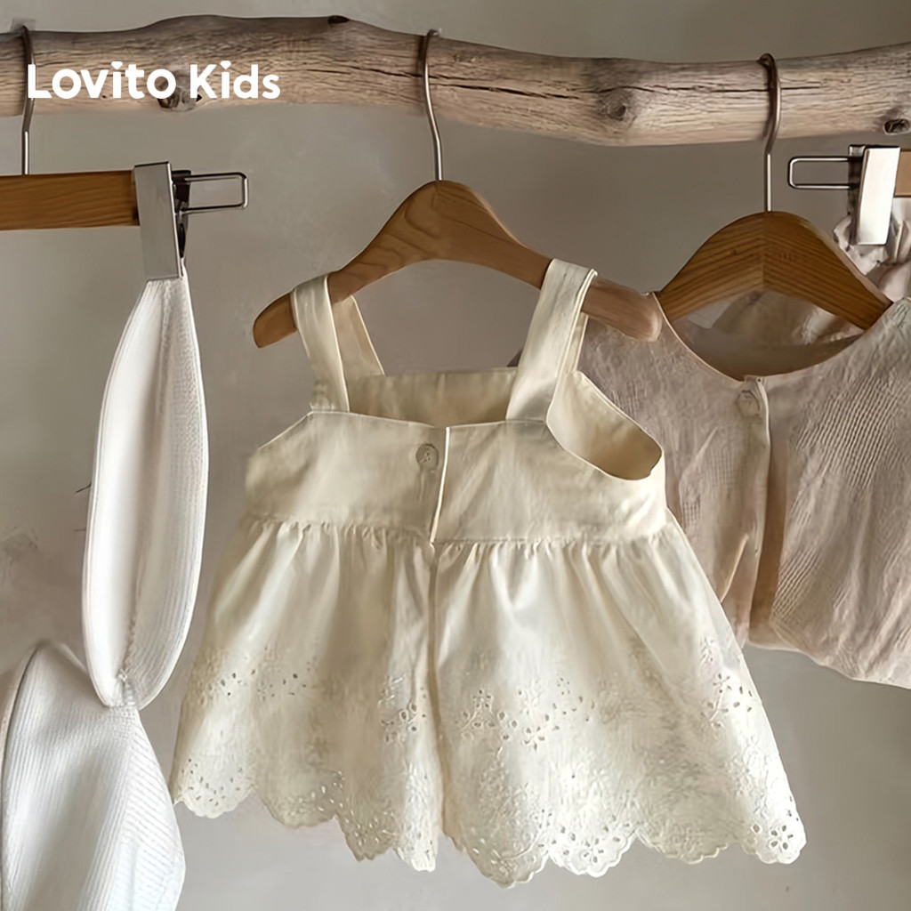 Lovito Kids Vestido Casual com Bordado de Ilhós Na Cor Branco Off para Bebê Na Primavera/Verão LNL128250 em Oferta na Shopee