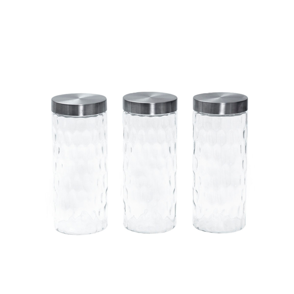 Kit 3 Potes de Vidro com Tampa Inox Bolhas Redondo 2200ml - Mozcada