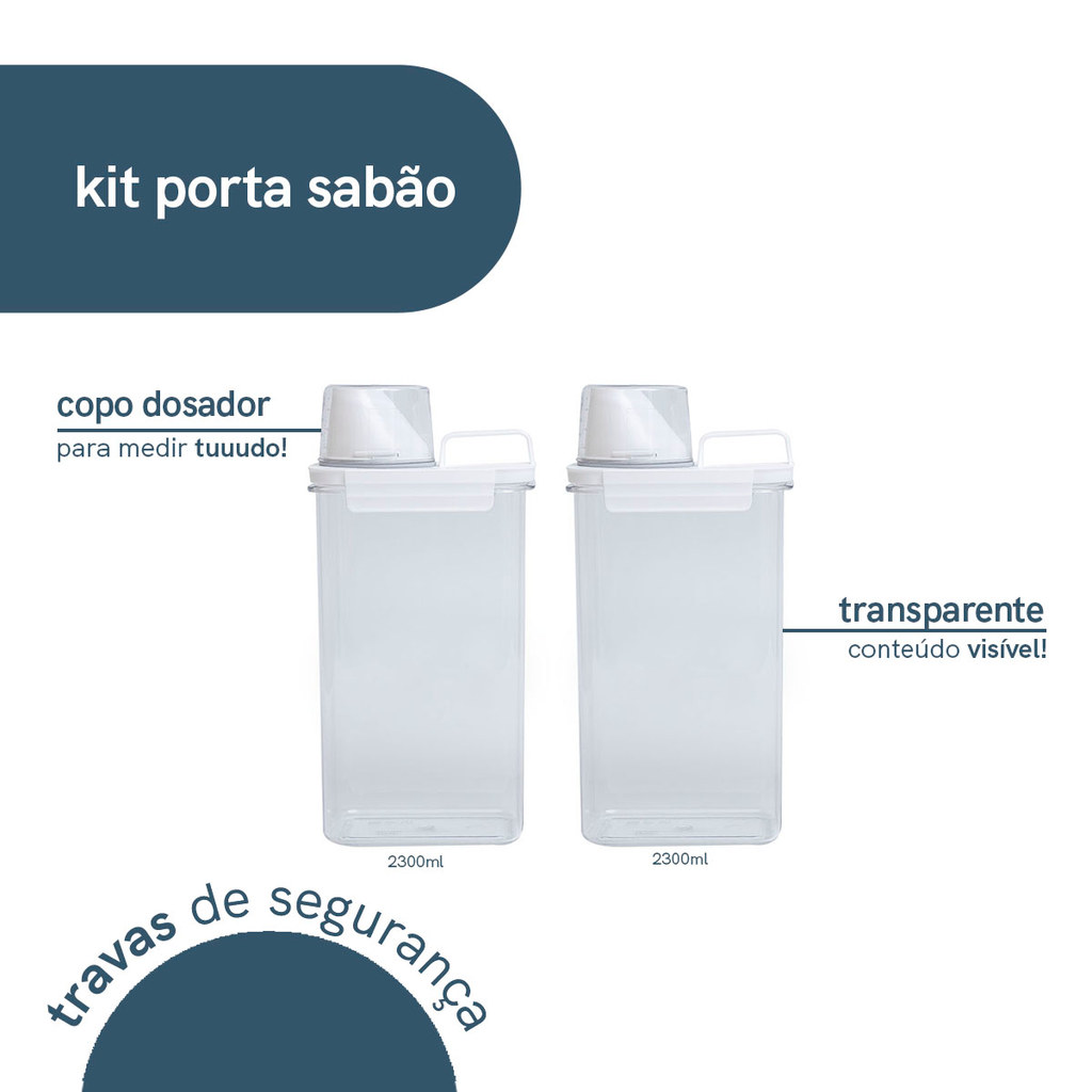 Kit com 2 porta sabão em pó 2,3L com copo dosador e travas - Oikos · foto 2