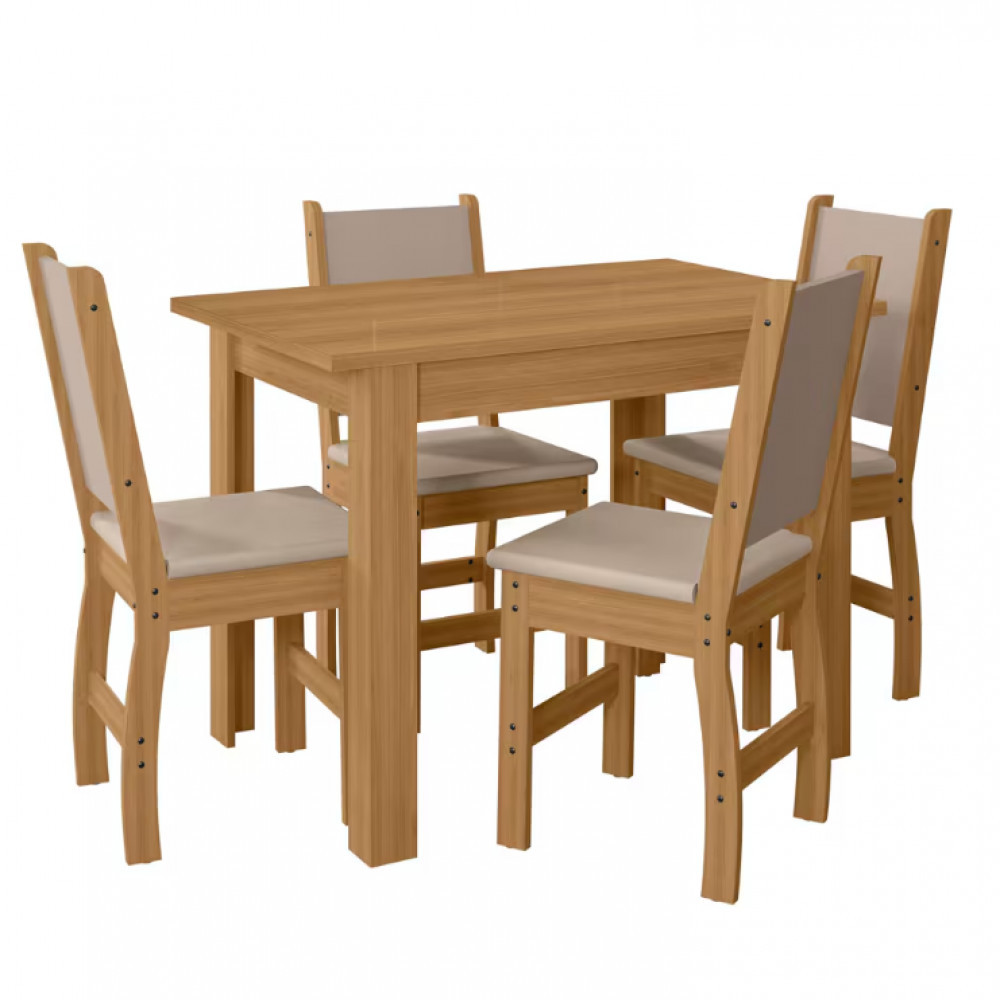 Mesa Jantar Retangular Bellagio com 4 Cadeiras Estofadas Poliman