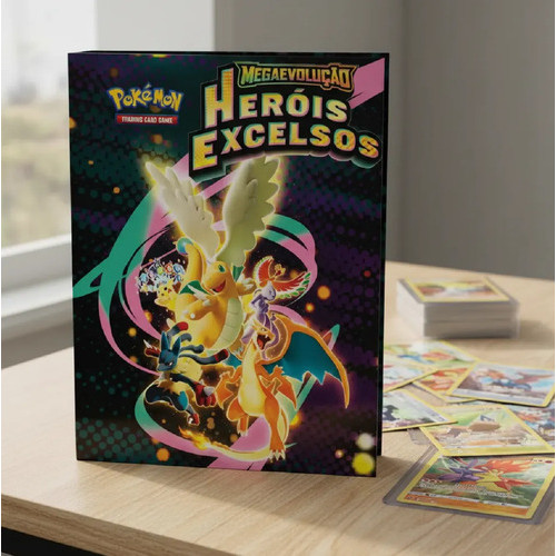 Herois Excelsos Album Pasta Fichario Pokemon + 30 Folhas Preto