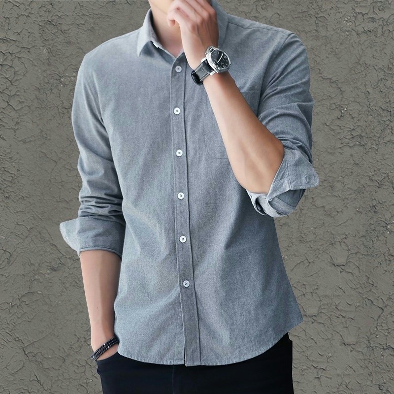 2021 primavera outono juventude Denim camisa masculina fina de manga comprida solta tamanho grande Formal Wear protetor 