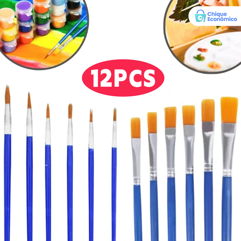 Kit12/24 Pincéis Nylon Artista Tinta Acrílica Guache Aquarela Não Solta Pelo Cerdas Macias Pintura Tela Artesanato Fino