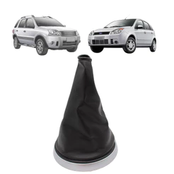 Coifa de Câmbio Ecosport Fiesta Hatch Sedan 03 a 11 Preta Couro Ecológico Base Cromada
