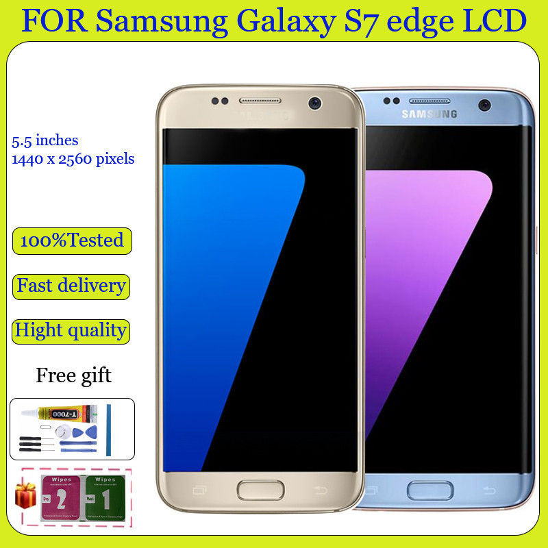 Protetor de Tela AMOLED Original 5.5" para Samsung Galaxy S7 edge LCD G935F G935FD Touch Digitizer CRJM ULV7