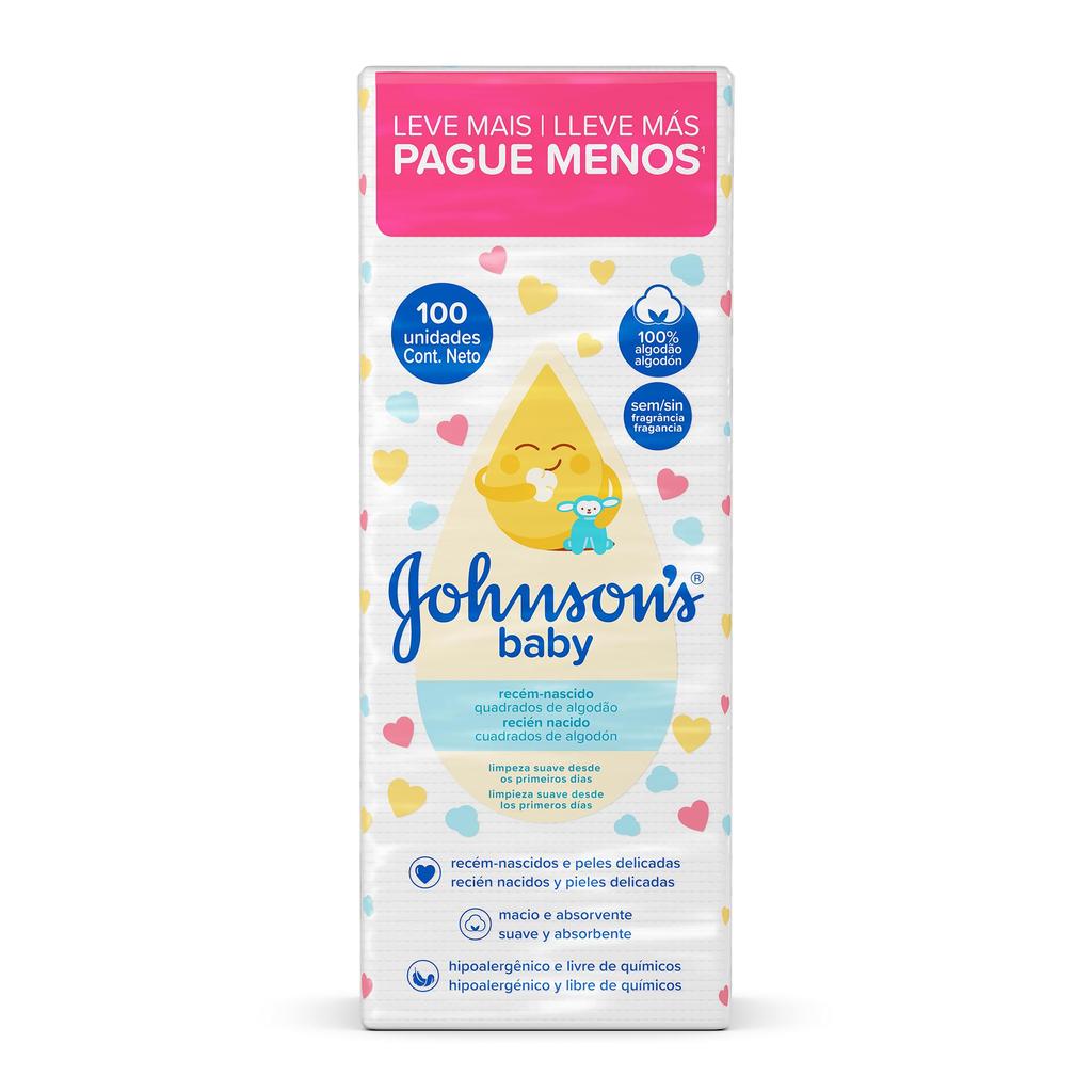 Algodão Johnson's Baby Quadrado 100 unidades
