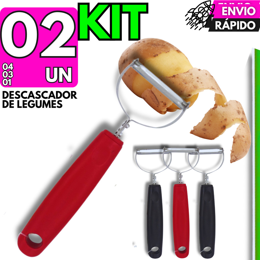 Kit Descascador de Legumes Batata Inox Black Line 17cm Não Enferruja Cenoura Pepino Frutas Maça