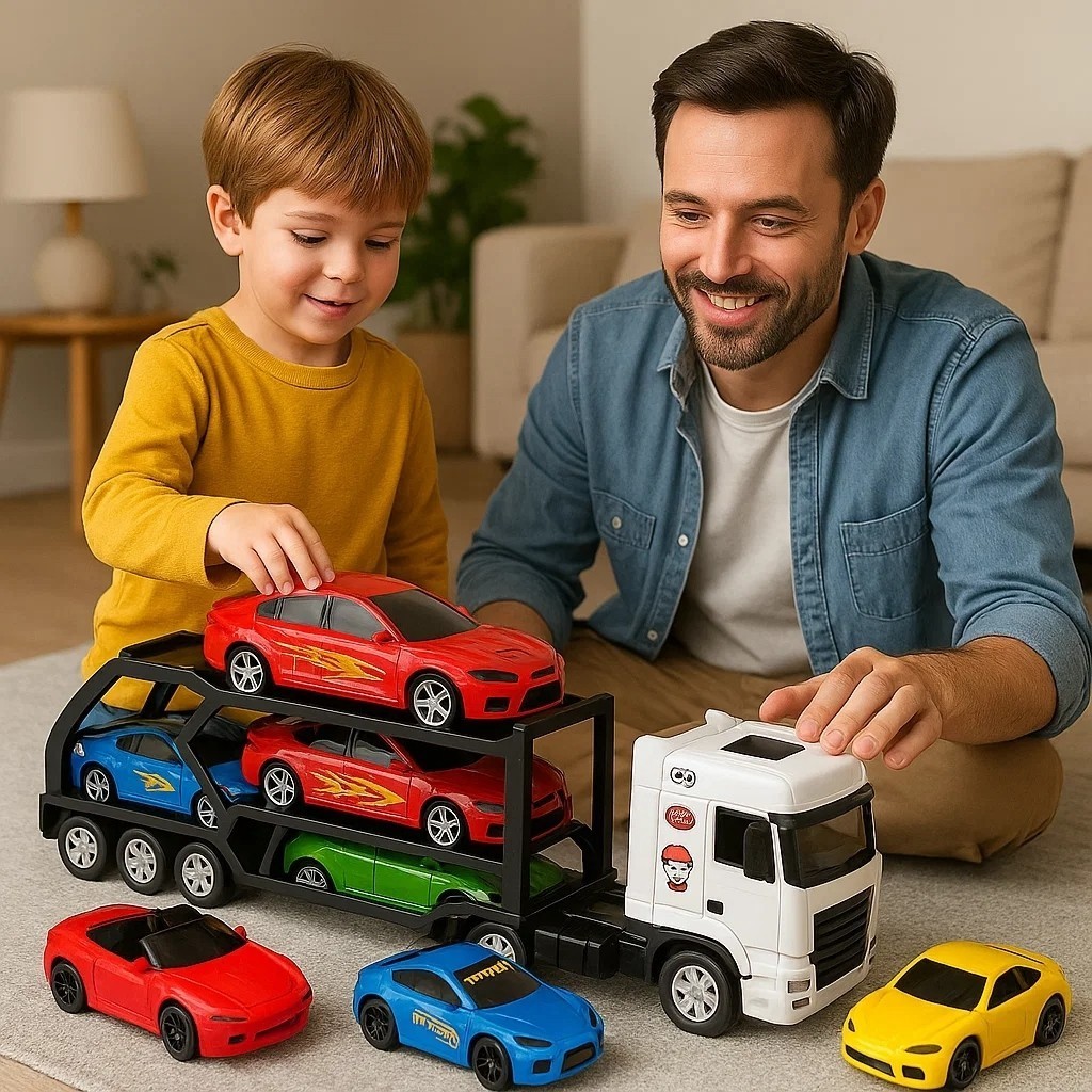 Caminhão Cegonheira 3 Carrinhos Brinquedo Criança Veículo Transporte Menino Presente Achadinhos