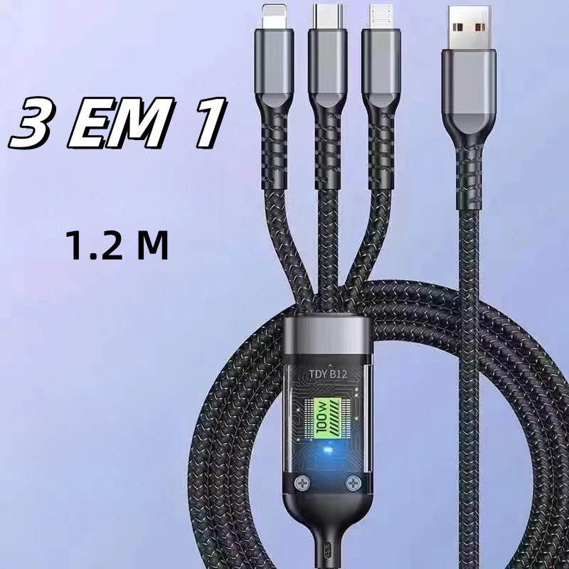 Cabo De Dados 3 Em 1 , Carregamento Rápido , 240W , Adaptador De Carregador USB Para Android Tipo C , Micro IOS , Materi em Oferta na Shopee