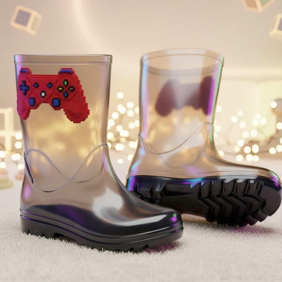 Bota Galocha Infantil Masculina Cano Alto Impermeável Chuva Meninos Tratorada Game