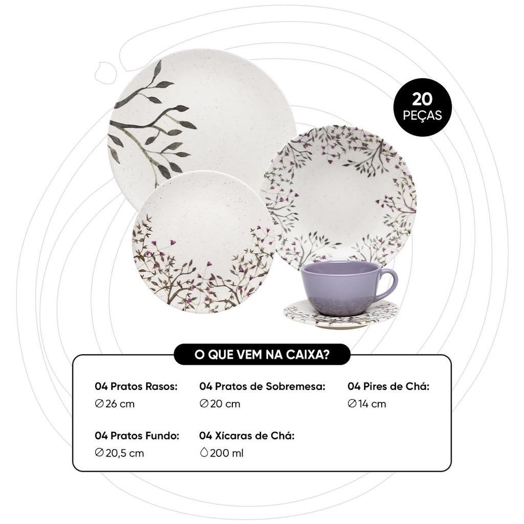 Aparelho de Jantar e Chá 20 Pçs Oxford Unni Lilac — imagem 2 de 2