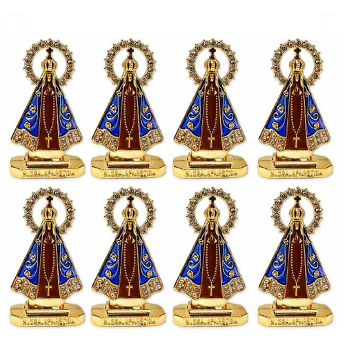 Kit 8 Santinha Imagem Nossa Senhora Aparecida Painel Carro Dourado