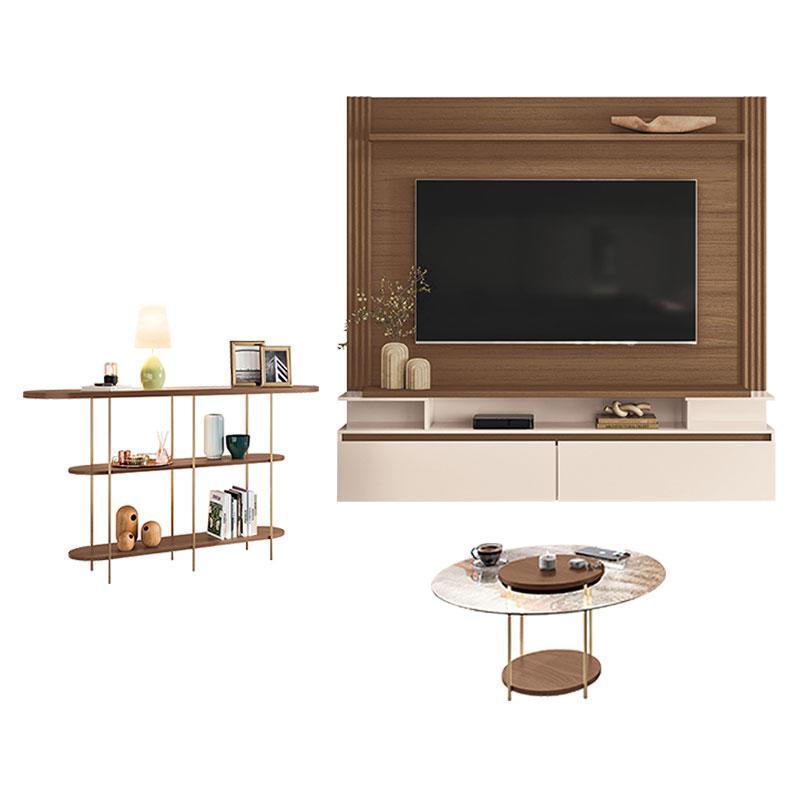 Home Suspenso Astor Castanho Off White e Mesa de Centro Sky com tampo de Vidro e Aparador Infinity Castanho - HB Móveis