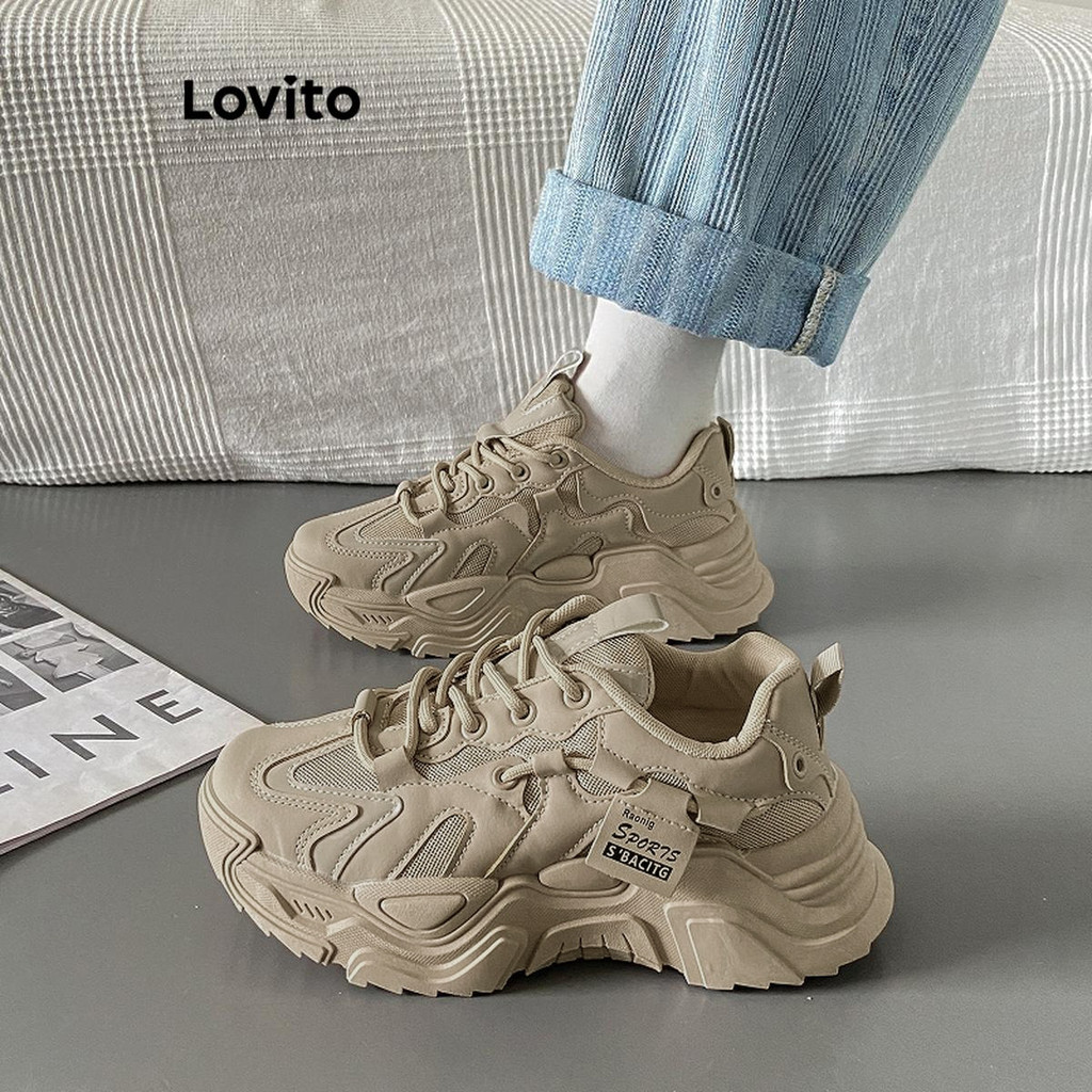 Lovito Casual Versão Coreana Versátil Sola Grossa Aumenta a Altura Confortável Respirável Tênis para Mulheres LFA62230
