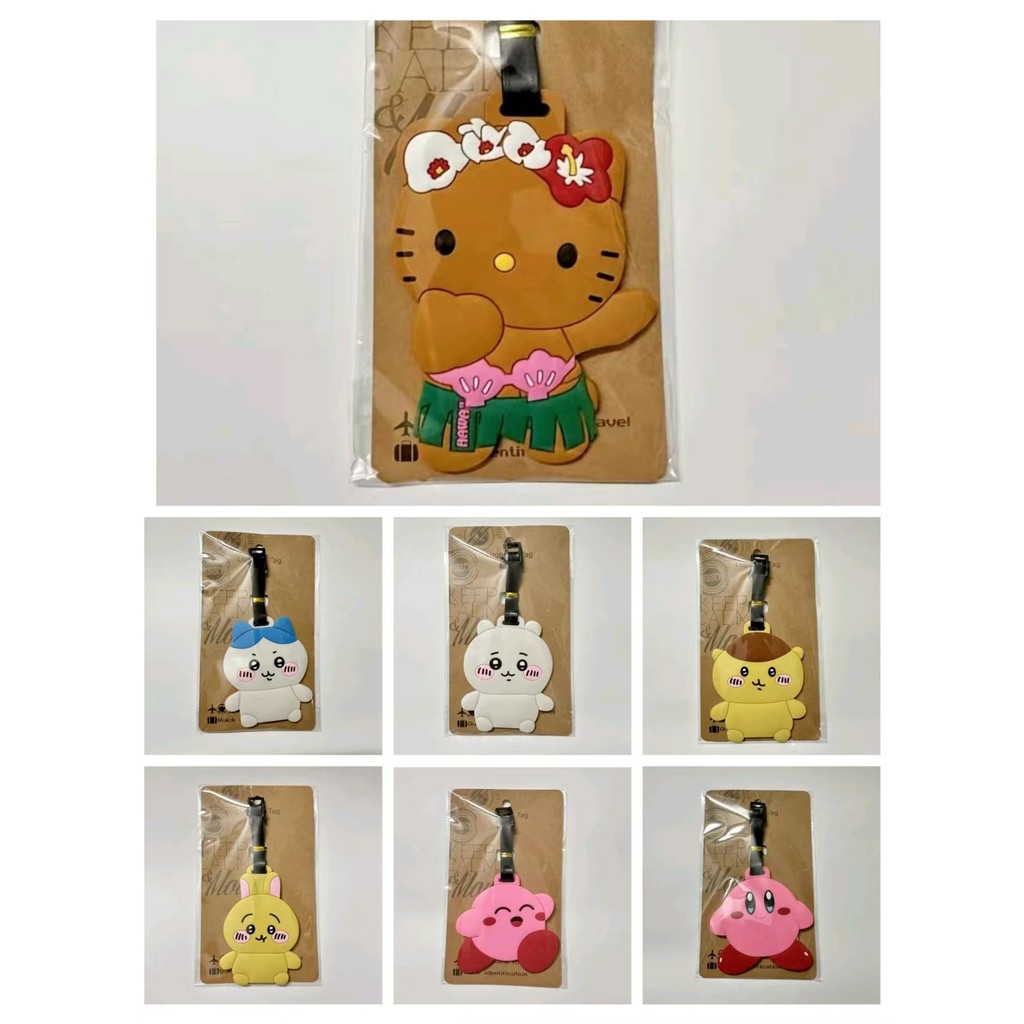 Etiqueta de bagagem fofa indispensável para viagem, autodepreparante, urso, saia de pele preta, gatinho, estrela, Kirby,