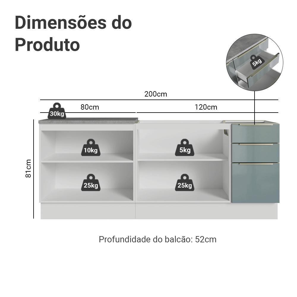 Armário de Cozinha Compacta 200 cm Branco/Cinza Lux Madesa 05