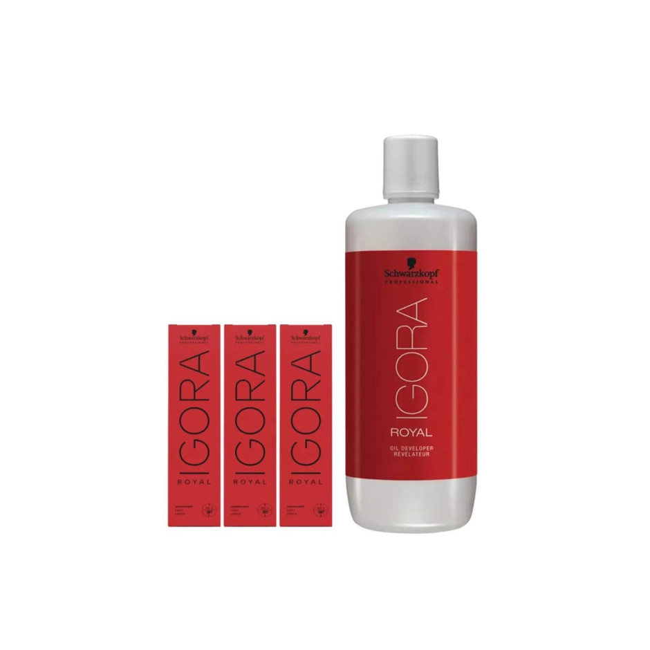 Kit Schwarzkopf Professional Igora Royal 3x Coloração 7-77 + 1 Oxigenada 20vol 1L