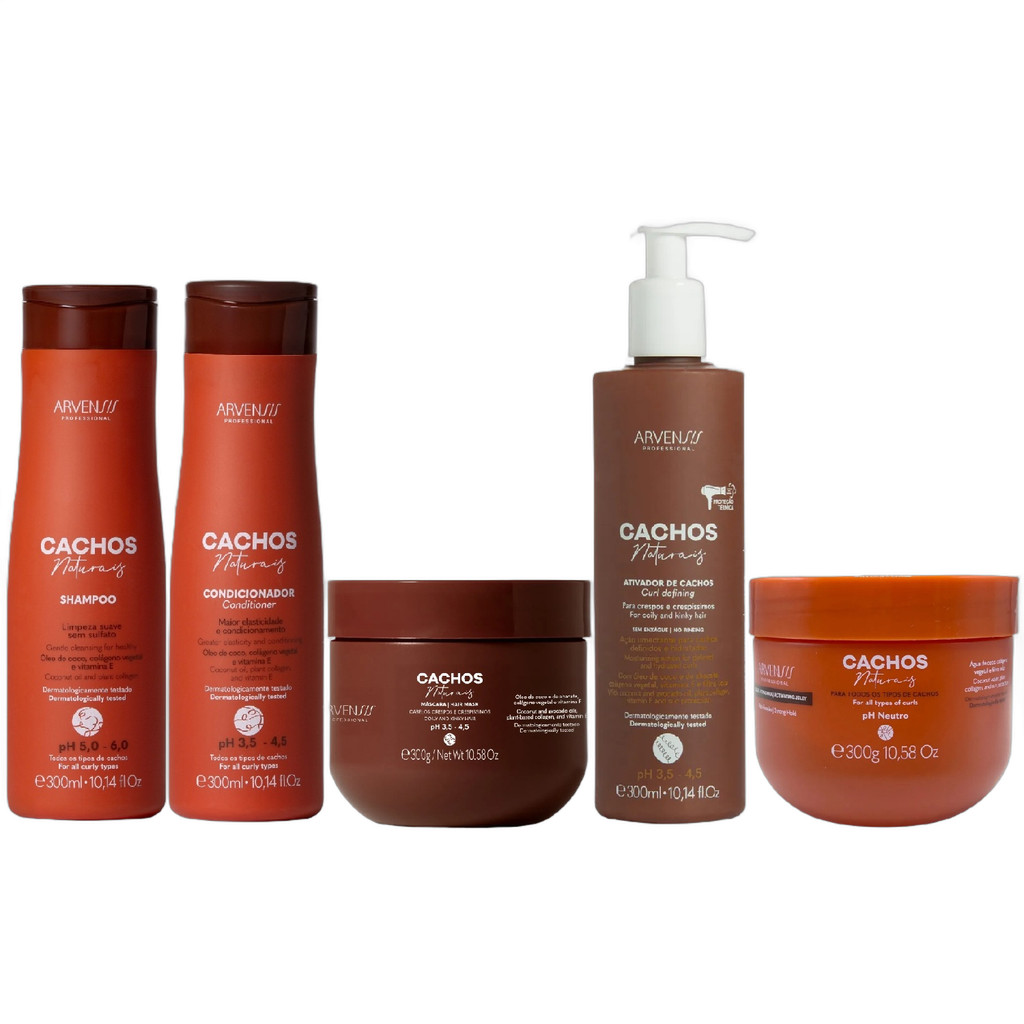 Kit Arvensis Cachos - Shampoo & Condicionador & Geleia Alta 300ml + Ativador Crespos 300ml + Máscara Crespos 300g