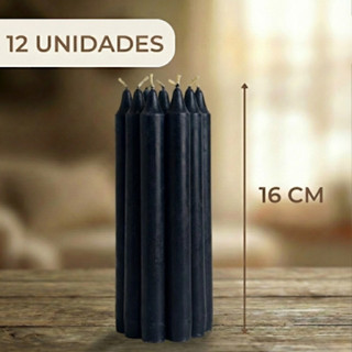 Velas Palito Pretas 12 unidades de 16x1,5cm 28g | Atacado e Revenda | Decoração, Religião em Oferta na Shopee