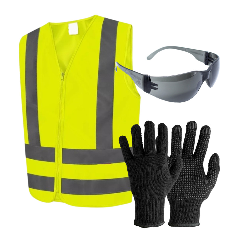 Kit Entregador Colete Refletivo Visibilidade Óculos de Segurança Luva Epi