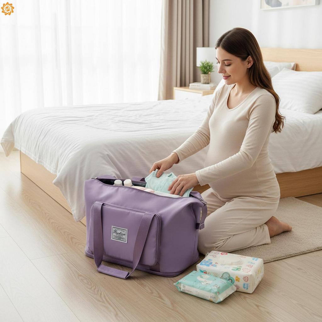 Bolsa Hospitalar Para Maternidade , Grande Capacidade , Nylon , Separação Seca E Úmida , Sacola Dobrável , Roxa Embalage