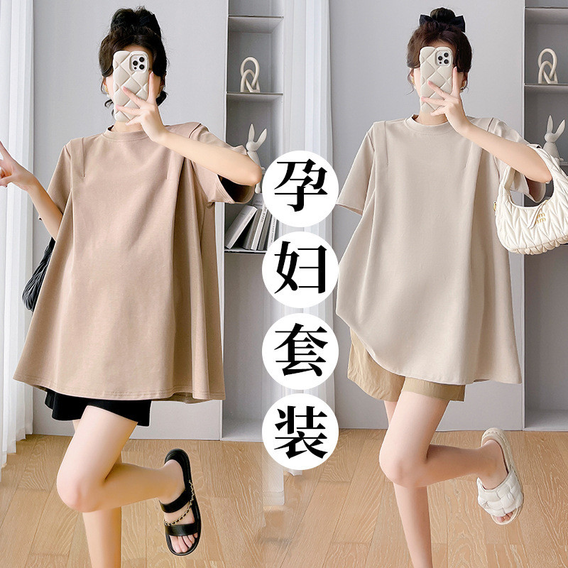 Roupa de maternidade 2026 verão novo estilo terno temperamento Casual pequeno solto tamanho grande roupa de maternidade 