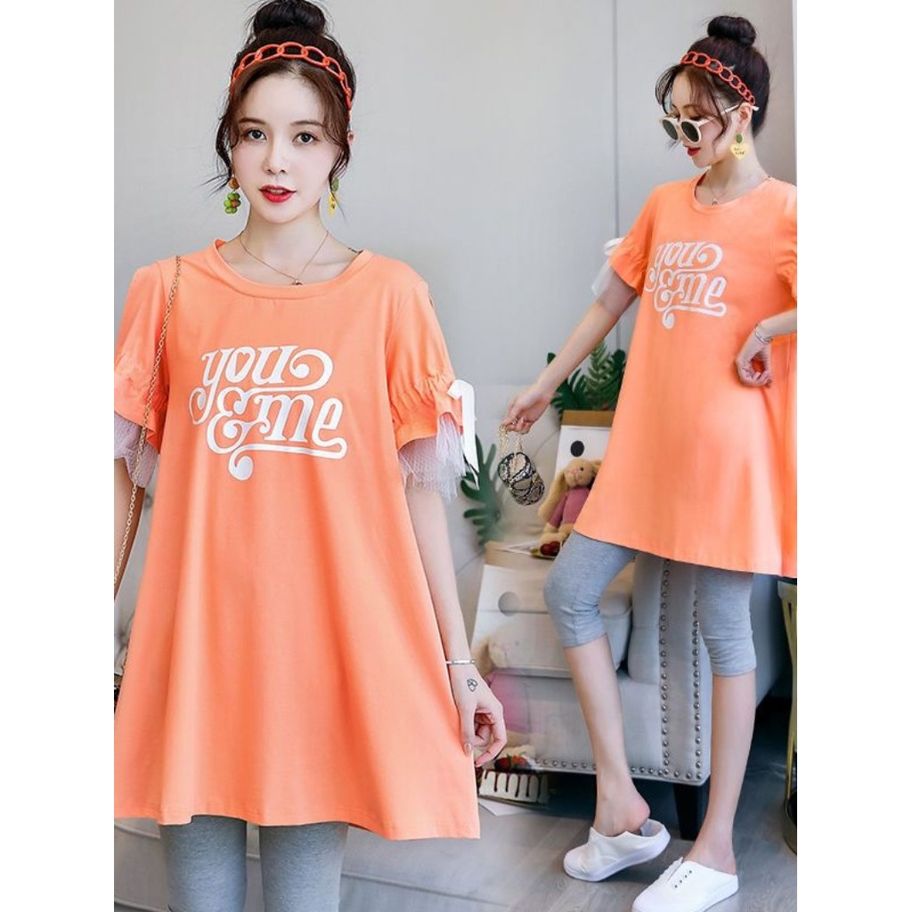 Mulheres grávidas na moda mãe vestido de verão moda nova fina de manga curta mulheres grávidas camiseta primavera verão 