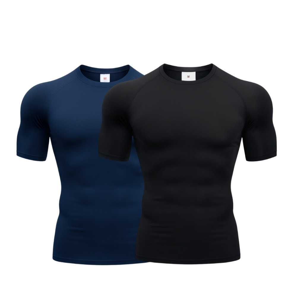Kit 2 Camiseta de Compressão Trançada Rash Guard Jiujitsu Academia Treino Justa Apertada Colada