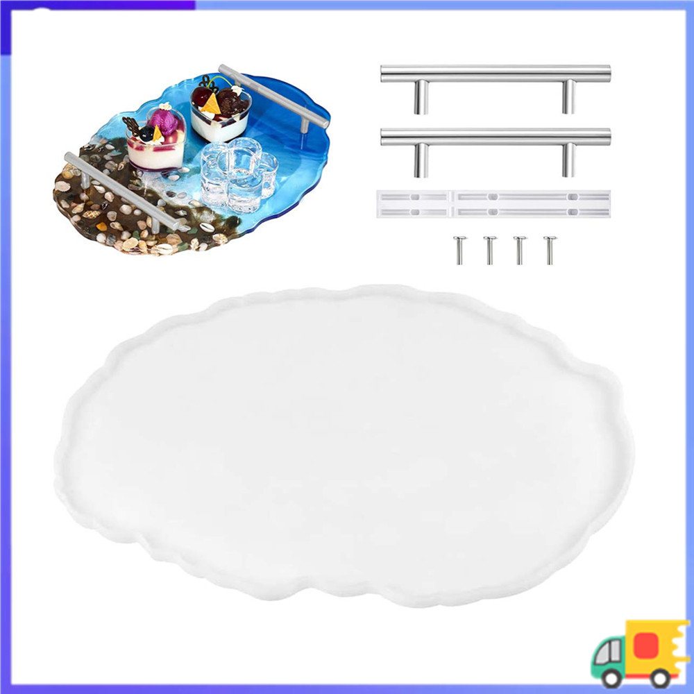 Molde de bandeja Oval de resina epóxi com alça, molde de bandeja, artesanato de arte faça você mesmo