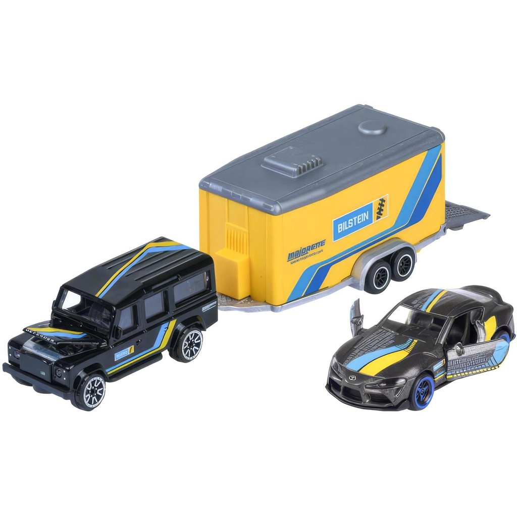 Miniatura - 1:64 - Land Rover Defender 110 & Toyota GR Supra - Race Trailer - Majorette 8502003001