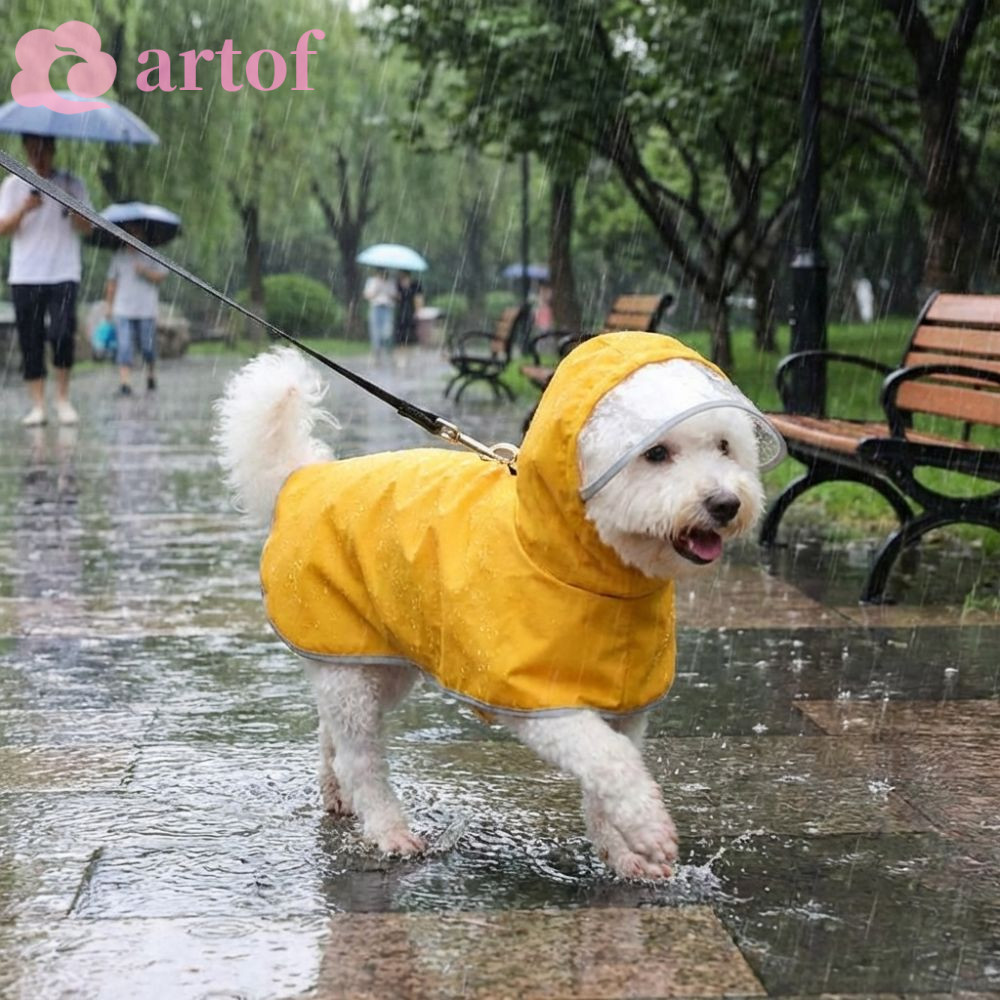 Capa Impermeável ARTOF , De Chuva Com Capuz Para Cachorro Listras Reflexivas , Jaqueta Resistente À Sujeira