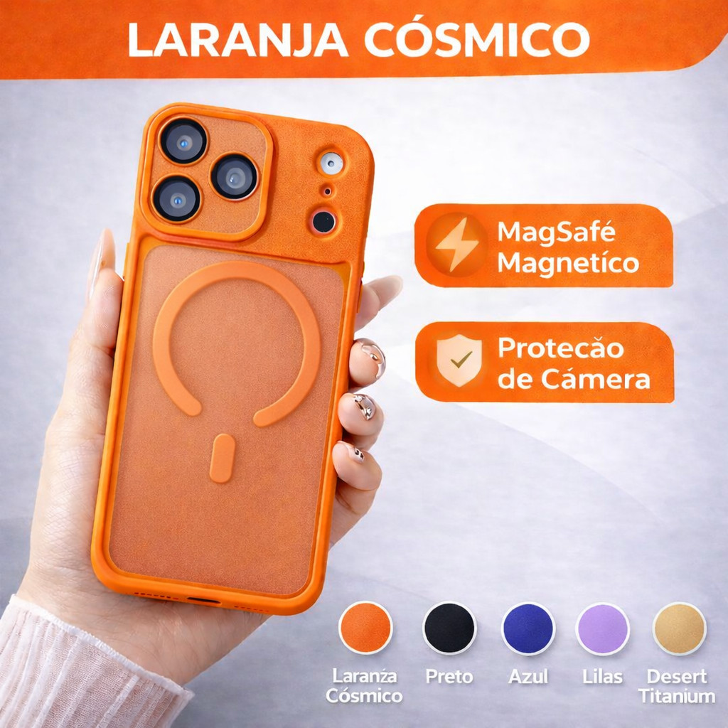 Capa Compatível para iPhone 17 Pro Max 17 Air 16 15 14 13 16E Magnética MagSafe Fosca Antichoque Premium