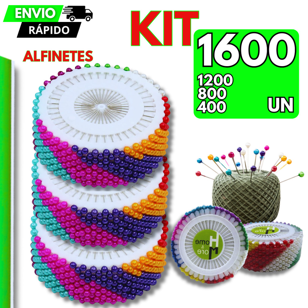 Kit 1600/1200/800/400 Alfinete Colorido Para Costura Premium Artesanato Utilidades Alfinetes