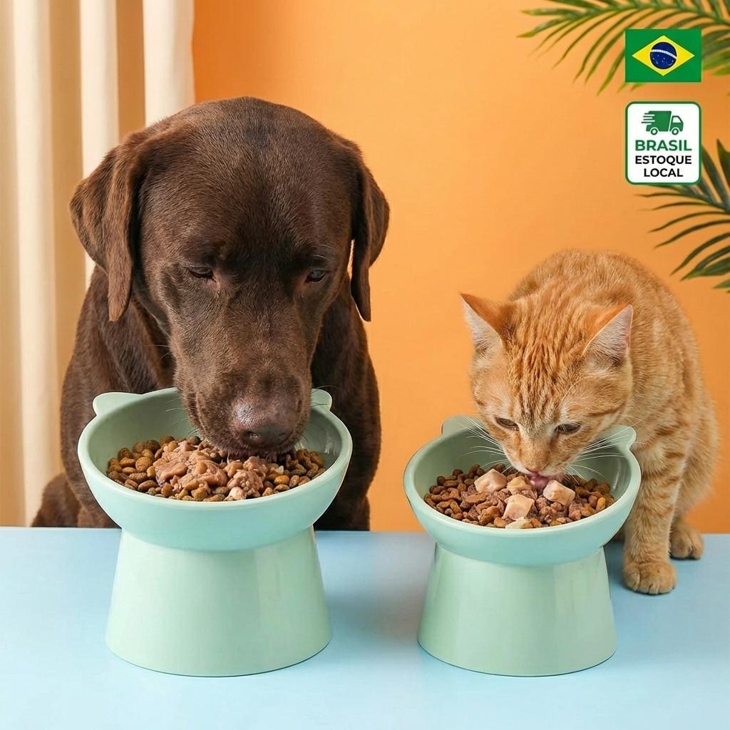 KIT 2 Comedouro e Bebedouro Pet Elevado Ergonômico para Gatos e Cães - Proteção Cervical, Tigela Dupla Antiestresse